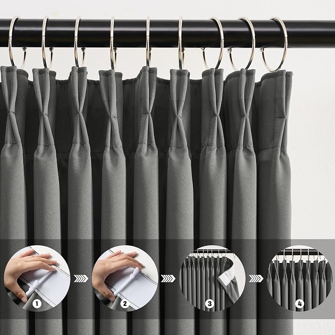 Blackout Pinch Pleated Curtains 90 Inches Long, Privacy Window Drapes - Image 2