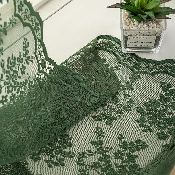 YJ YANJUN Vintage Lace Curtains-Victorian Floral Dark Green Boho 102 inch Long - Image 7
