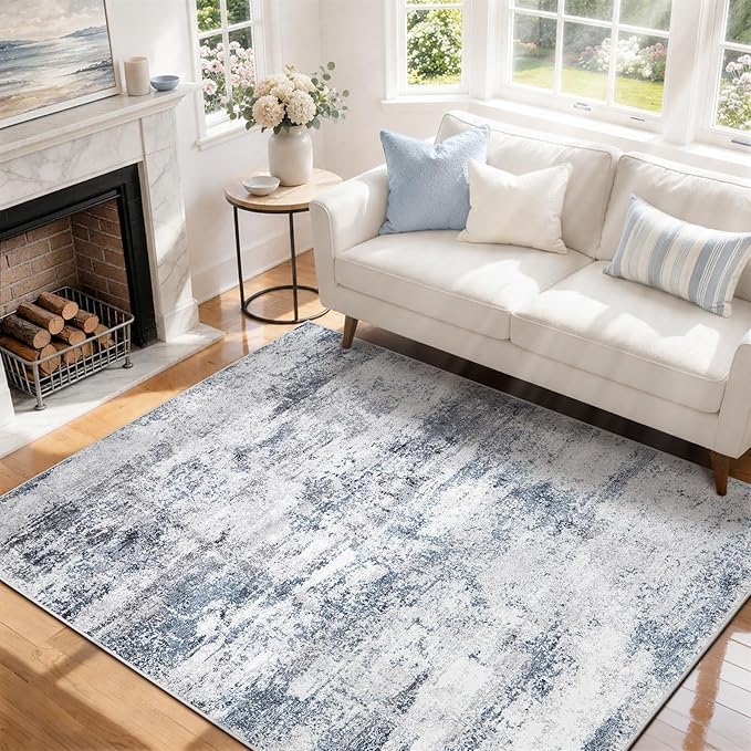 5x7 Area Rugs for Living Room Washable Bedroom Dining Room Blue Grey | Modern by Aelenmu