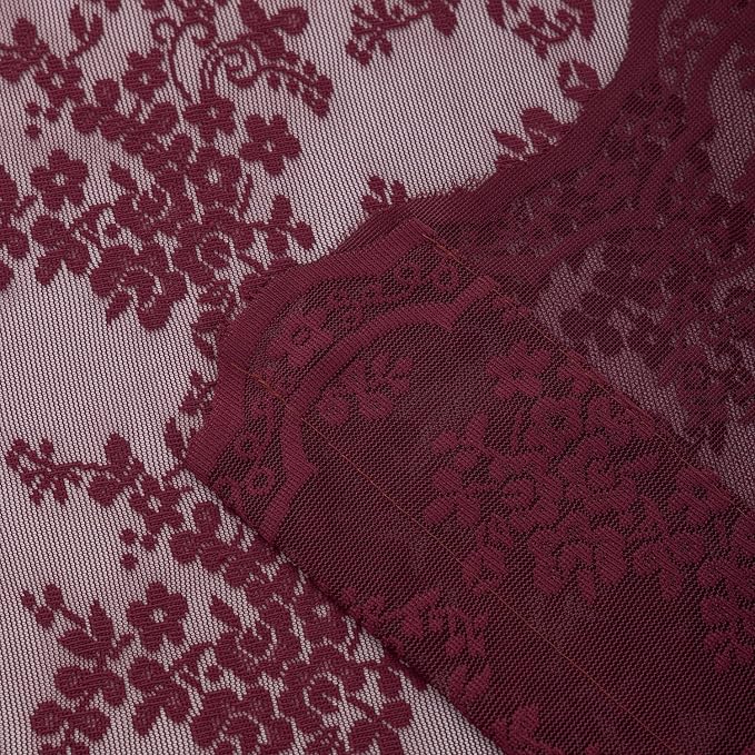 YJ YANJUN Vintage Lace Curtains 54 Inch Length-Victorian Floral Pattern Red - Image 5