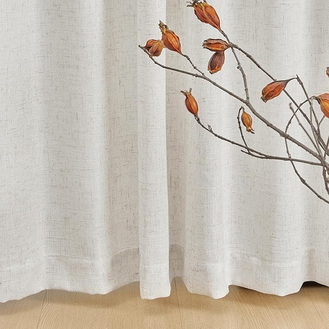 MYSKY HOME Farmhouse Kitchen Curtains 54 inches Long, Boho Curtain Panels Farmhouse Style Flax Linen Polyester Blend Texture for Home Decor, Light Soften Privacy Drapes, Linen, Pack-2