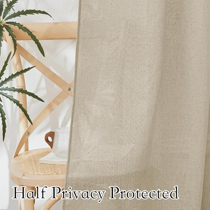 RYB HOME Farmhouse Boho Linen Sheer Curtains 90 inches Long - Image 4
