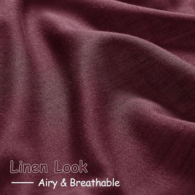 Nanspring Burgundy Linen Curtains 84 Inch Length 2 Panels Set - Image 5