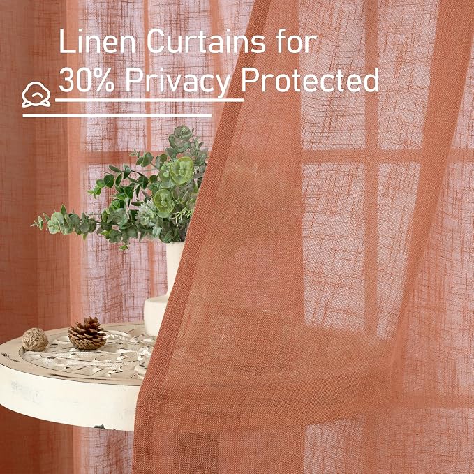 Terracotta Linen Semi Sheer Curtains 63 Inch - Image 6