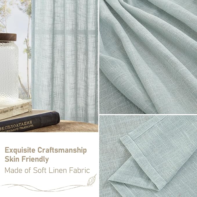 80 inch Linen Living Room Curtains, Light Filtering Drapes 2 Panels | Faux - Image 6