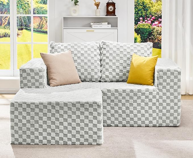 Hobestluk Modular Sectional Sofa Memory Foam Couch L Shape Sofa for Living Room Loveseat with Chaise Lounge Cloud Couch with Removable Cove (Plush GREYOLIVE, Loveseat with Chaise)