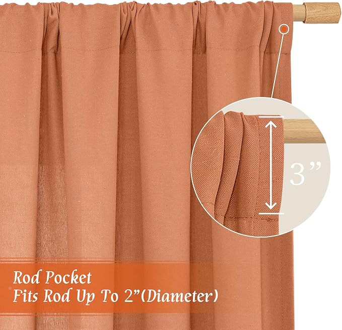 LAMIT Terracotta 48 Inch Linen Curtains - Image 3