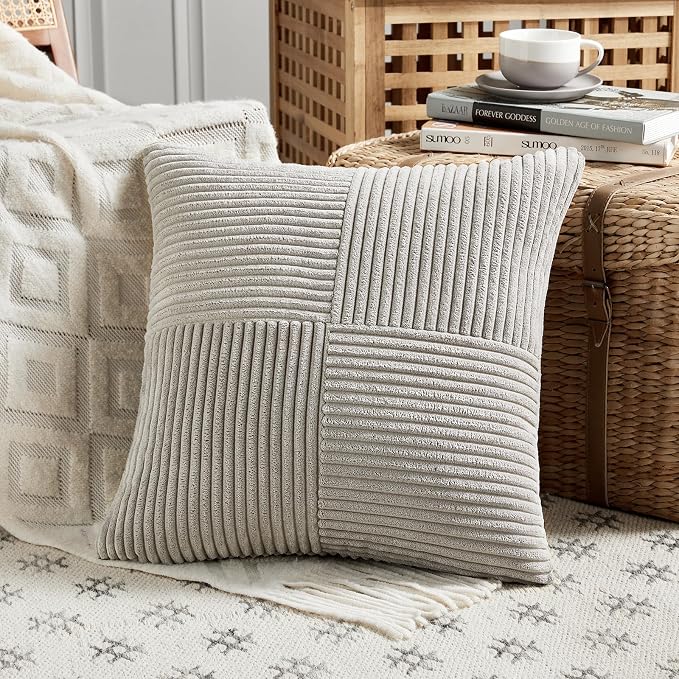 Fancy Homi 2 Packs Neutral Grey Decorative Throw Pillow Covers 16x16 Inch - Image 2