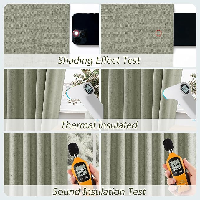 Sage Green 100% Blackout Linen Curtains 92 Inch Length 2 Panels Set - Image 5