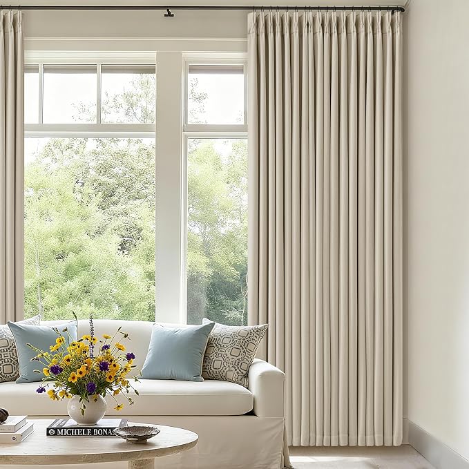 Oatmeal Beige 70 Inch Extra Wide 100% Blackout Curtain 84 Inches Long | Pinch by Twodrapes
