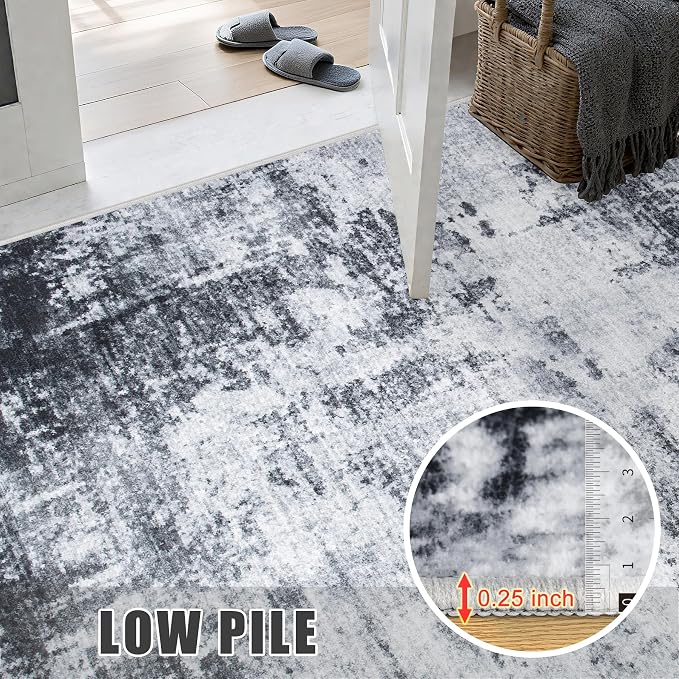 10x14 Area Rug Living Room: Modern Washable Soft Carpet Dark Black | - Image 8