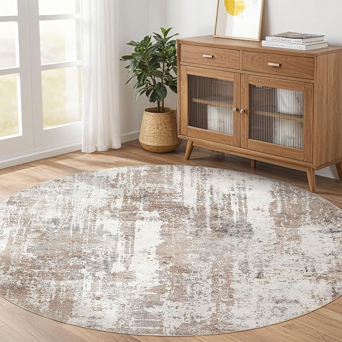 LOONGRUG Round Rug 5x5 Washable Neutral Modern Circle Area Rugs Brown | - Image 6