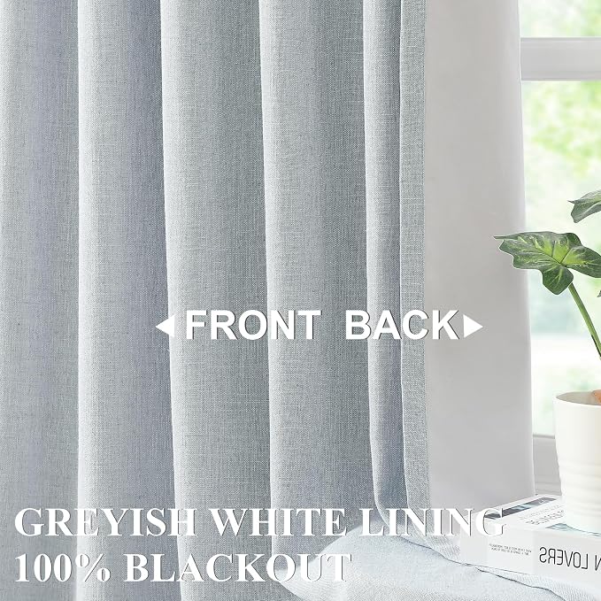 Vision Home Blue Gray Pinch Pleated Full Blackout Curtains Linen Blended Room - Image 3