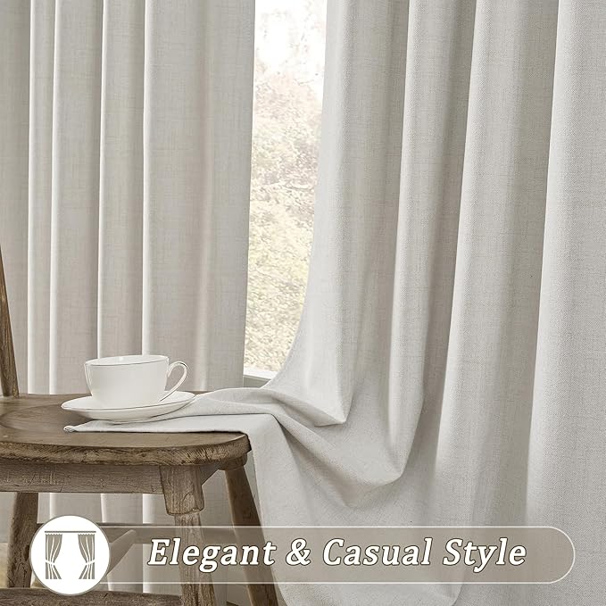 RAIN CITY Natural Birch Blackout Curtains 63 Inch Long 2 Panel Set, Boho Farmhouse Linen Drapes for Bedroom Textured Hook Included 50" x 63"
