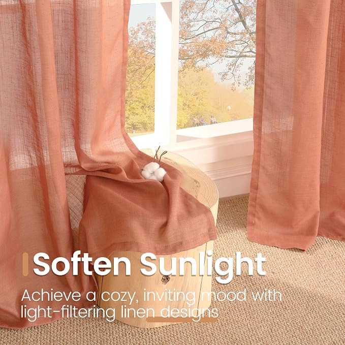 BGment Terracotta Linen Kitchen Curtains 36 Inch Length, Small Semi Sheer - Image 5