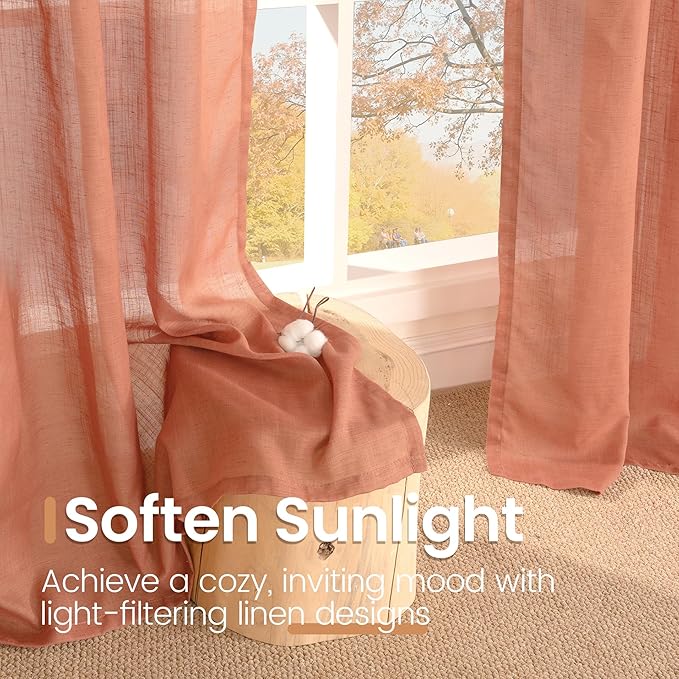 BGment Terracotta 96 Inches Long Linen Curtains - Image 5