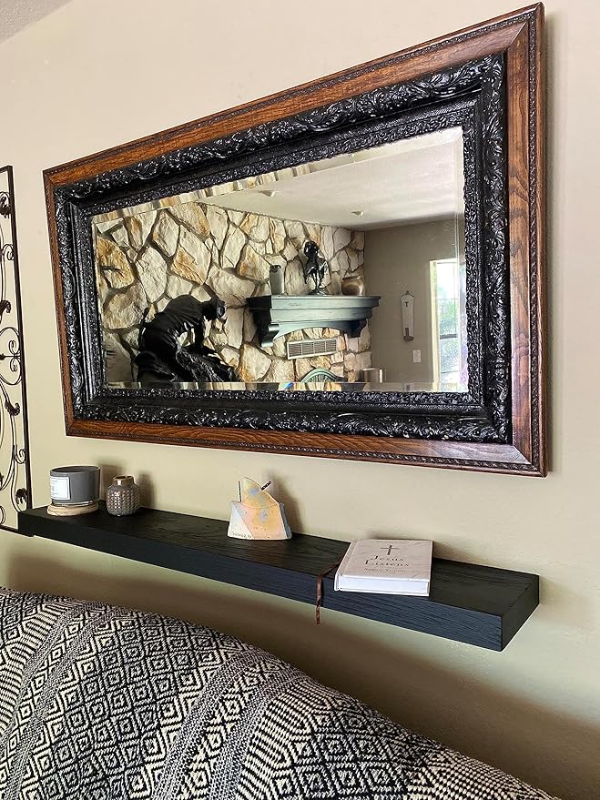joelsantiques 72 Inch Wooden Floating Shelves for Wall - 72x8x2 in - Made of Natural Wood - Long Wall Shelves for Bedroom - Perfect for Living Room, Kitchen - Black