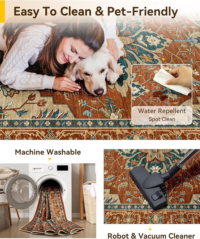 RELEANY Washable Area Rug, Runner 2'x8', Water Repellent, Pet Friendly - Image 4