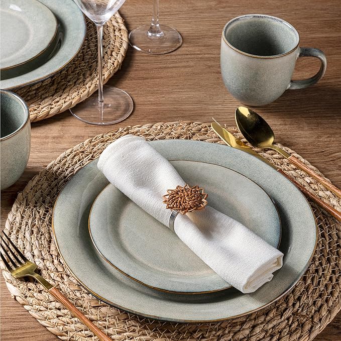 AmorArc Ceramic Dinnerware Sets, Handmade Stoneware Reactive Glaze Plates and Bowls Set, Scratch Resistant | Dishwasher & Microwave Safe Dishes Set, Service for 4 (12pc)