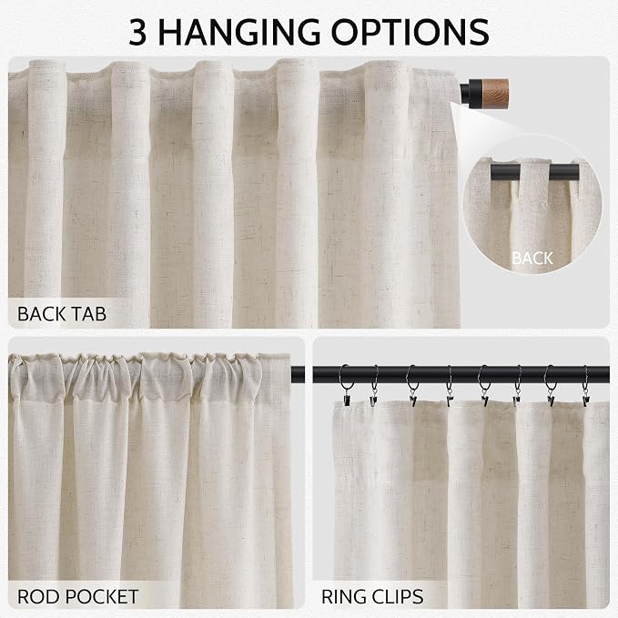 Nanspring Pearl White Linen Curtains 96 Inches Long - Image 2