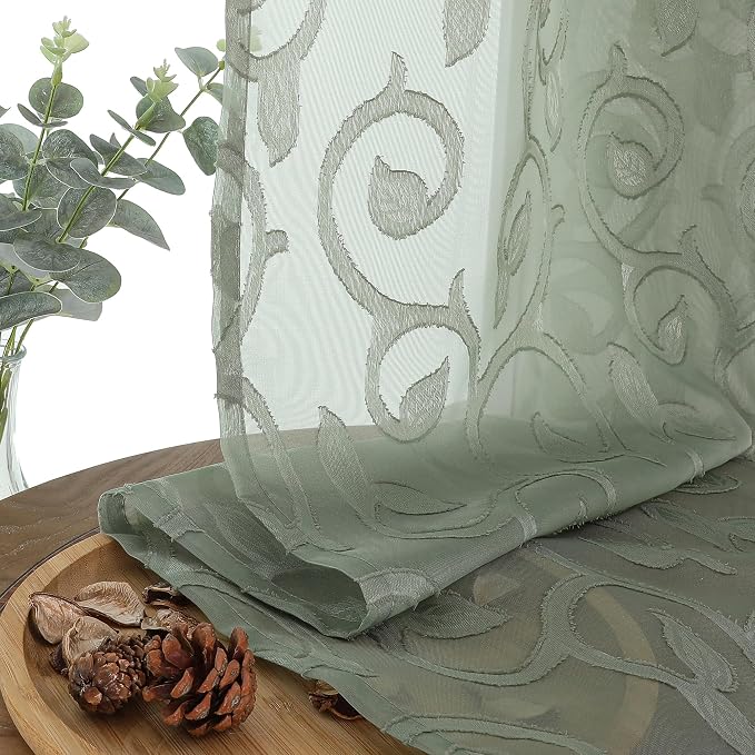 OWENIE Sage Green Sheer Curtains 63 inch Length - Image 4