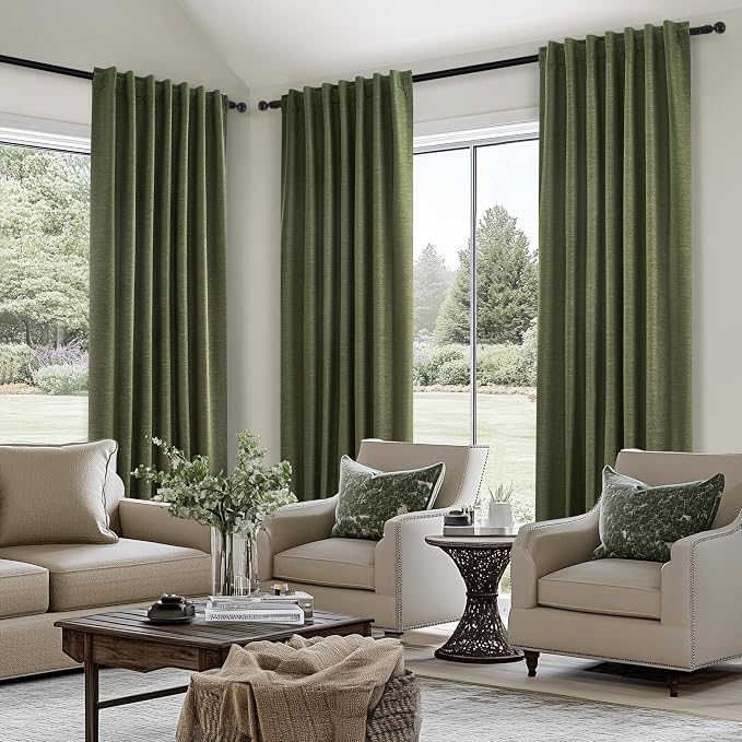 Topfinel Olive Green Linen Blackout Curtains 84 Inch Long - Image 4