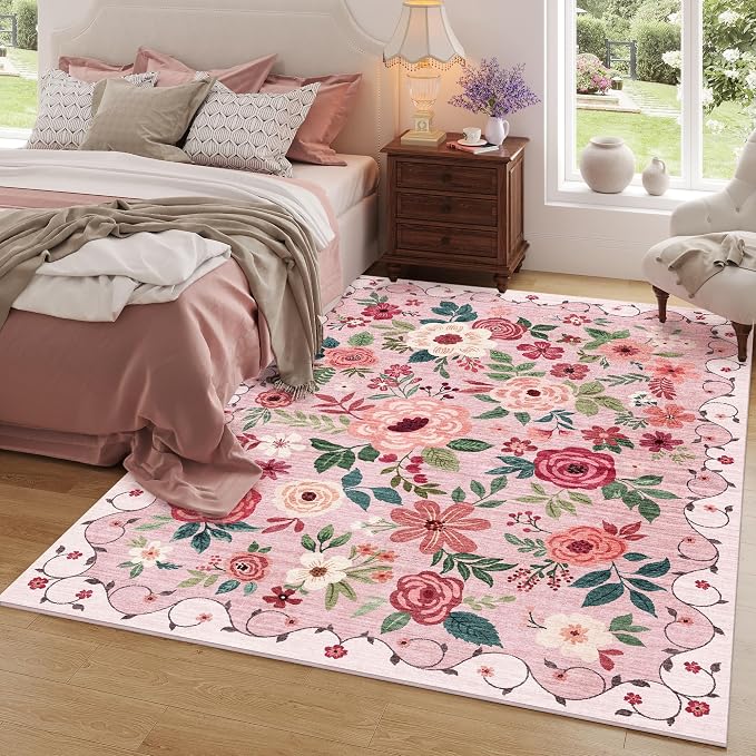 DUKINO 6x9 Area Rugs, Floral Washable Rug - Image 3