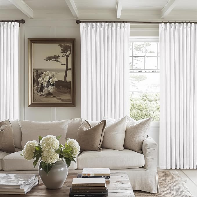 Snow White Pinch Pleat Semi Sheer Linen Curtains W70xL120 1 Panel | Light - Image 8