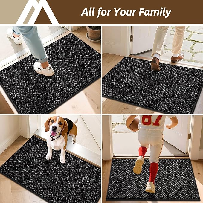 COSY HOMEER-Door-Mat 20" x 32" Non Slip Absorbent Entryway Rugs Dirt Trapper Doormats Washable Entrance Mats Low Pile Welcome Floor Mat for Front Back Door and Entry Mats,Black