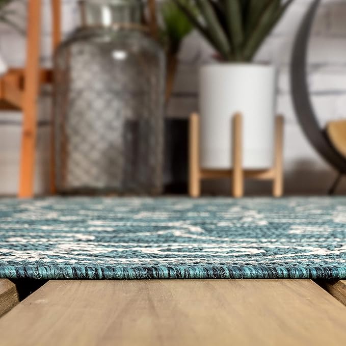JONATHAN Y Vintage Filigree Indoor Outdoor Area Rug 9X12 Teal/Gray, Charleston Textured Weave for Backyard, Patio, Porch, Easy-Cleaning, High Traffic, Pet-Friendly, Non-Shedding (SMB106F-9)