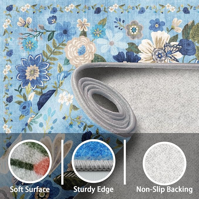 Floral Washable Rug for Entryway 2x3 Kitchen Mat | Ultra-Thin Soft, Non-Slip - Image 5