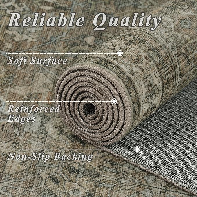Schweek 9x12 Area Rug Brown Grey Washable Neutral Vintage Distressed Rugs | - Image 5