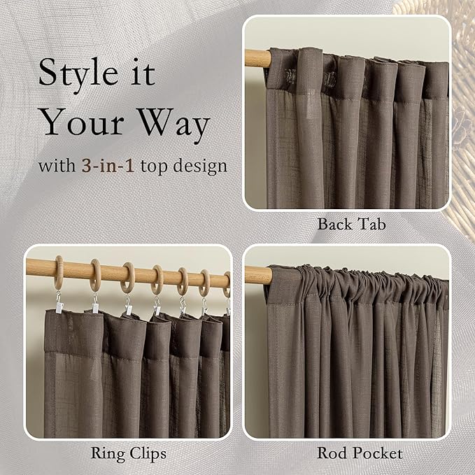 MYSKY HOME 108 Inches Long Dark Brown Sheer Curtains - Image 4