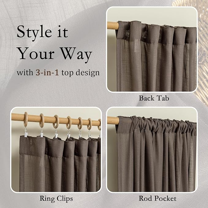 MYSKY HOME 108 Inches Long Dark Brown Sheer Curtains - Image 4