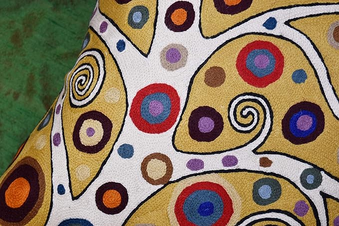 Decorative Pillow Cover Tree of Life Yellow Gold Pillows Botanical Yellows Throw Pillowcase for Couch | Mid Century Pillows for Sofa | Hand Embroidered Cushions Wool 18x18