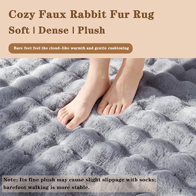 Blue Grey Rabbit Plush Rug 5'x7', Fluffy Shaggy Area Rug - Image 5