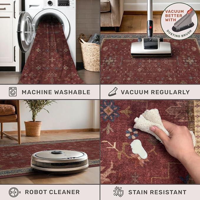5x8 Boho Dark Red Rug for Living Room - Image 4