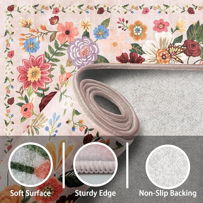 Blush Hallway Runner Rug 2x10 for Kitchen Bathroom | Ultra-Thin; Non Slip; - Image 3