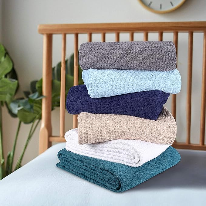 Elvana Home 100% Cotton Bed Blanket, Breathable Bed Blanket King Size, Cotton Thermal Blankets King, Perfect for Layering Any Bed for All Season, Navy Blue