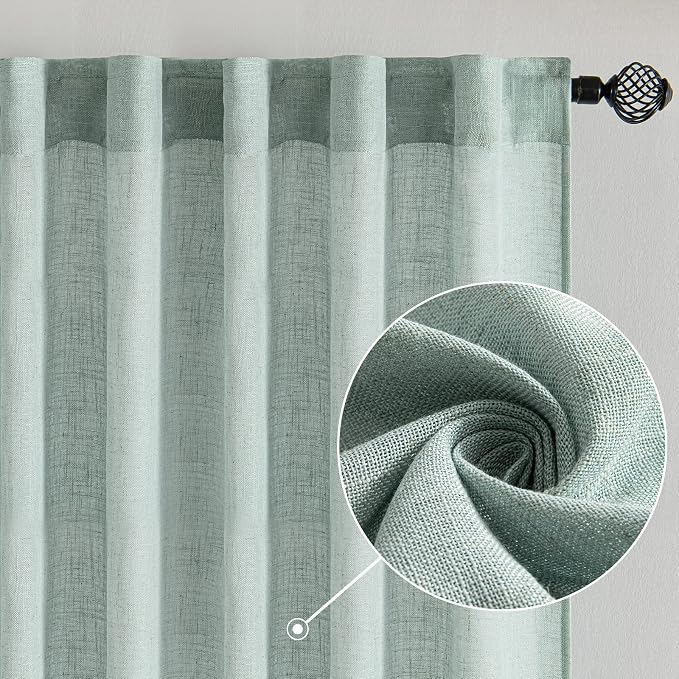MIULEE Sea Green Linen Curtains 52x96 Inch Long Soft Thick Linen Textured | - Image 2