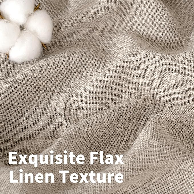 YoungsTex Short Linen Semi Sheer Curtains 45 lnch Length, Oatmeal Drapes | Tan - Image 4