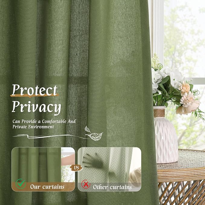 Olive Green Semi Sheer Linen Curtains 72 Inch Length - Image 5