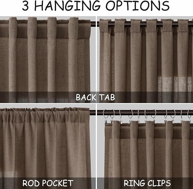 Nanspring Light Brown Semi Sheer Linen Curtains 72 Inch Length - Image 3