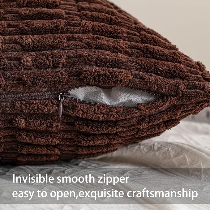 Pack of 2 Corduroy Decorative Throw Pillow Covers 24x24 Inch, Dark Brown | Fall - Image 3