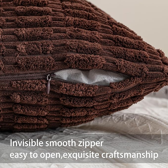 Pack of 2 Corduroy Decorative Throw Pillow Covers 22x22 Inch, Dark Brown | Fall - Image 3