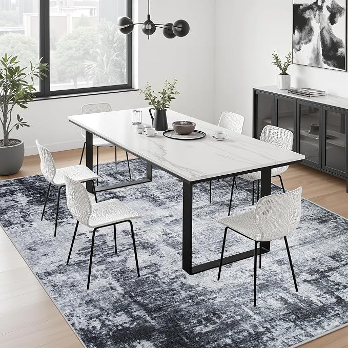 5x8 Area Rug Living Room: Modern Washable Soft Carpet Dark Black | - Image 3