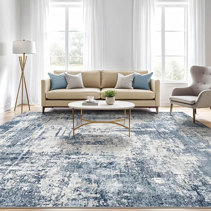 LOONGRUG 7x9 Area Rug Washable Large Neutral Modern Living Room Rugs | Abstract - Image 5