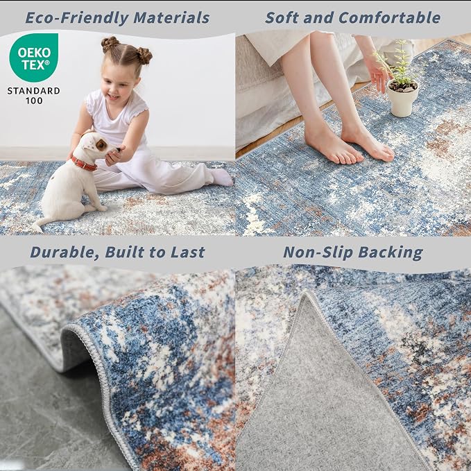 3x8 Washable Hallway Runner – Non-Slip Abstract Modern Neutral Wide Carpet - Image 5