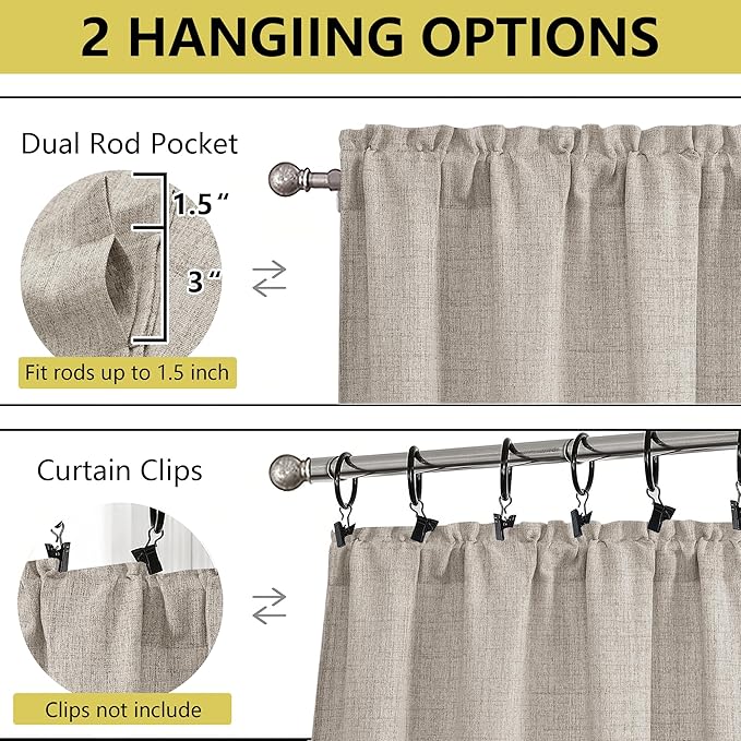 Valances for Windows, Light Filtering Faux Linen Textured Small Short Window - Image 4