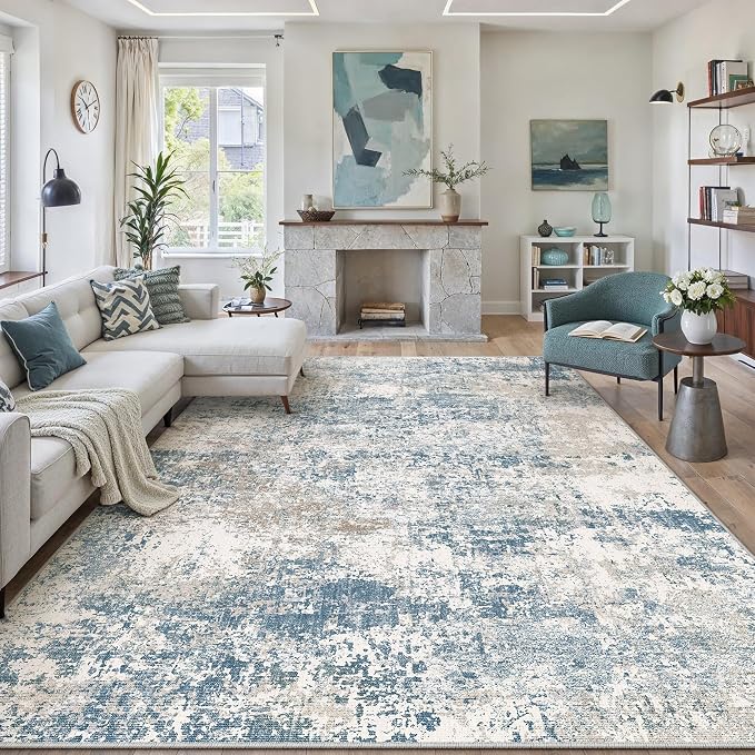 PureCozy Blue 6x9 Area Rug Washable Modern Abstract Living Room Carpet Non Slip - Image 2